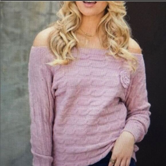 MILITARY HIPPIE DUSTY BLUSH PINK LILAC LAVENDER OFF SHOULDER CHUNKY KNIT SWEATER - Picture 4 of 16
